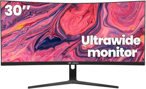 CRUA 30-Zoll-Ultrawide-Curved-Monitor, 21:9 WFHD (2560 x 1080p), VA-Bildschirm, 120% sRGB, 100 Hz, 1500R, FreeSync-Unterstützung, Wandmontage, HDMI/DP-Anschluss – Schwarz