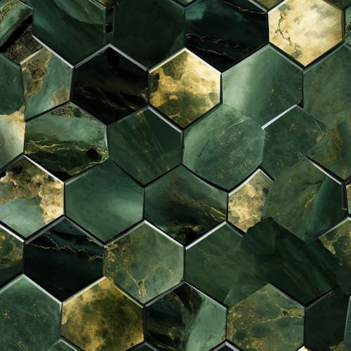 Wandbelag selbstklebend Goldenes, geometrisches Sechseck Kontaktpapier Vintage grünes Blatt Klebefolie Möbel Muster Tapeten Klebetapete Vinyl Wrap Wandtapete Wohnzimmer Schlafzimmer Möbelfolie Bunt W