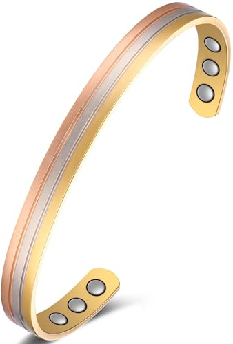 Jeracol Pulseras de cobre para mujer, 100% cobre sólido con potentes imanes, brazaletes con caja de regalo de joyería