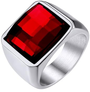 GoldChic Gravur Ring für Herren Edelstahlring Siegelring mit Geburtsstein 15MM breit Bandring 69mm Verlobungsring Zirkonia Ring Schmuck