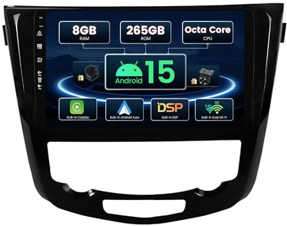 SXAUTO ¦ 8G+256G ¦ Android 15 IPS Autoradio für Nissan X-Trail Qashqai J11 Rouge (2014-2018) - Eingebaut Carplay/Android Auto/DSP - Kamera + MIC - Lenkradsteuerung 360-CAM 2 Din - 10.1 Zoll Octa Core