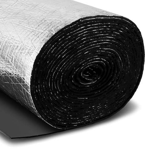 FWEEK Placa aislante autoadhesiva, lámina aislante autoadhesiva de aluminio de 5 mm, aislamiento de caucho, para loft, suelo, pared, 32 cm x 10 m