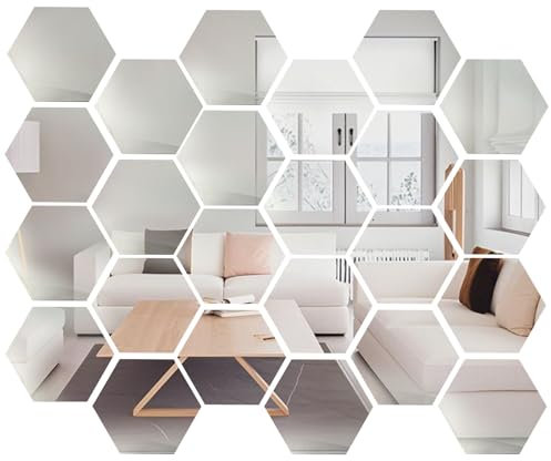 pangutheos 24 Stück Sechseckiger Spiegelfliesen Selbstklebend, 126 * 109 * 63mm Spiegel zum Kleben, Klebespiegel für Aufkleben DIY Hause Badezimmer Wohnzimmer Schlafzimmer