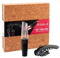 KOALA Set UnCork HT Sacacorchos High Tech de Dos Tiempos | Con Aireador de Vino Ajustable y Estuche de Corcho, Regalo para Amantes del Vino