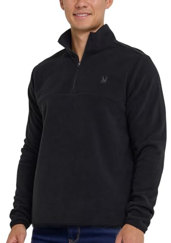 Spyder Fleece Quarter Zip Pullover Men – Polar Fleece Lightweight Athletic Sweater, Warm 1/4 Zipper Jacket, Mock Neck, Black, L