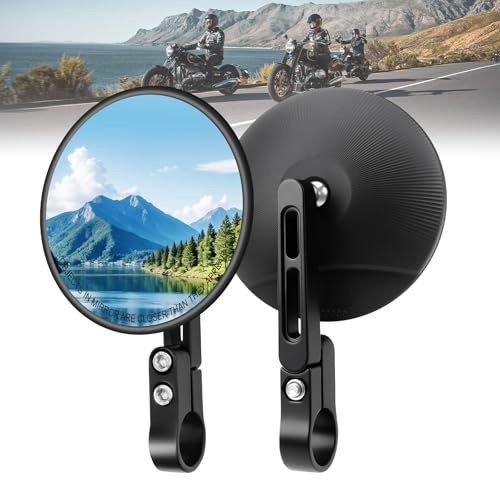 KAOLALI Specchietti Moto Omologati E24, 2 Pezzi Specchio Laterale Rotondo per Manubrio 22mm-25,4mm, Specchietto Moto Ruotabile a 360°, Tondi Specchi End Bar per Bici Scooter ATV