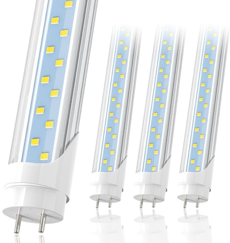 JESLED 4FT LED T8 Type A+B Tube Lights, 24W(65W Equivalent), 3200LM, 5000K, Single or Double End Powered, Plug and Play or Ballast Bypass, 4 Foot T10 T12 Fluorescent Bulbs Replacement, Clear(4-Pack)