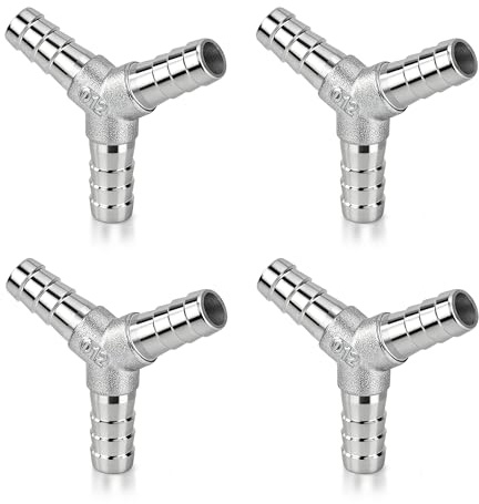 Connettore Tubo Carburante Y, Φ12mm Barbiglio Raccordo per Tubi Flessibile a 3 Vie Adattatore Raccordi a Y in Acciaio Inossidabile 304 per Aria, Acqua, Gas e Gasolio (4 Pezzi)
