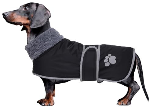 Dog Winter Coat Thermal Quilted Dachshund Coat,with warm flannel Lining,Geyecete waterproof Outdoor Dog Apparel with Adjustable Bands-Black-M