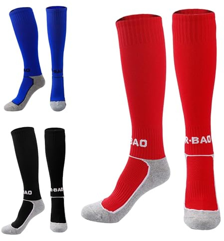 Jesustree Calze da Calcio, Calza Sportive Bambini Calzettoni da Calcio Sportivi Cotone Calzini, Calze da Ginnastica Regalo per Ragazzo Ragazza 8-12 Anni, 3 Coppie