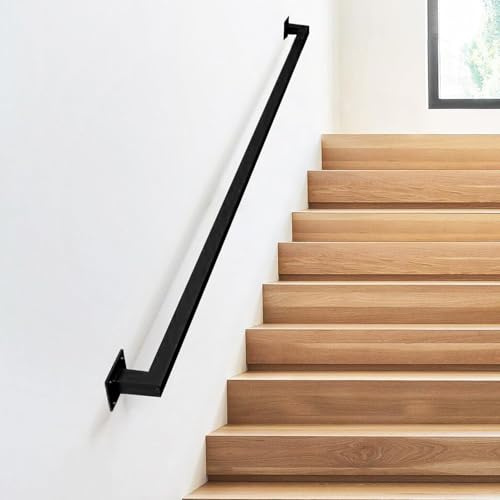 Junvstor Mains courantes escaliers Mains courantes rampes d'escalier 30-600cm Mains courantes Noires escaliers murales balustrades d'escalier avec Fixations Barres d'appui sécurité(180cm)