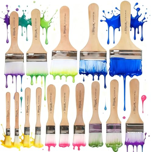 15 Stück Acryl Pinsel Set, Pinselset Acrylfarben, Pinsel Acrylfarbe Künstlerpinsel 12 Größen Acrylmalerei Malpinsel mit Holzgriffe für Ölmalerei Graffiti Wandmalerei Aquarellmalerei