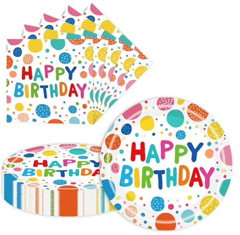 7 inch Birthday Paper Dessert Plates and Napkins 40 pcs Party Decorations Cake Tableware Set Party Supplies for 20 Guests