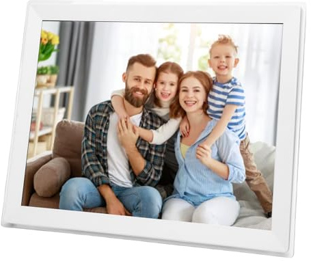 XUMIUZIY 15 Zoll Digitaler Bilderrahmen, WiFi Smart Digital Photo Frame, 1024x768 FHD Touchscreen, 32GB Speicher, Automatisch-Rotate, Wand Montierbar, Fotografieren/Video über App von (Weiß)