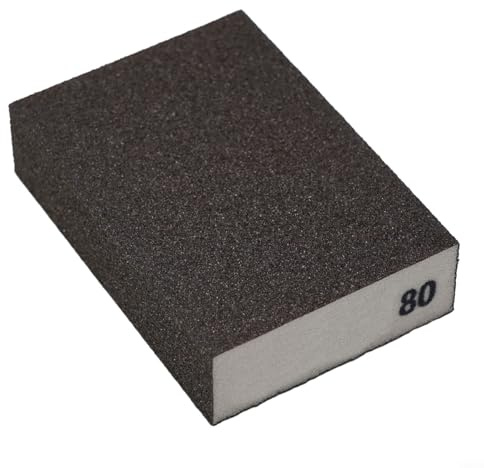UrbanHui 1 bloc éponge de ponçage grain 60-320 pour mur, bois, métal, plastique, polissage, lavable, réutilisable, flexible, découpable, 100 x 70 x 25 mm (80#)