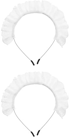 BESPORTBLE Lot de 2 serre-têtes Lolita en dentelle blanche : serre-têtes style cosplay pour femme de chambre, coiffe vintage, élégant bandeau à volants en dentelle pour déguisement