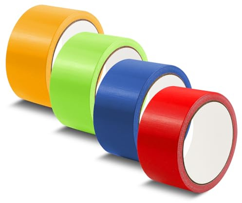 MISIQIMA 4 rollos de cinta blindada multicolor de 48 mm × 10 m, 210 μm, resistente al agua, cinta de tela de colores para marcar, sellar, empaquetar (rojo, amarillo, verde, azul)
