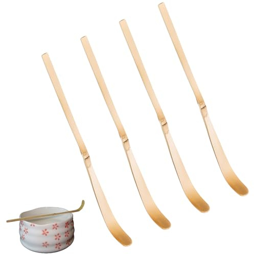 4 Stück 18 Cm BambusMatchaLöffel,Matcha Löffel,Bambusbesen Matcha,Traditionelle Japanische Teezeremonie,Handgefertigter Tee-Löffel Aus Weißem Bambus,Für Die Asiatische Zubereitung Von Matcha-Tee