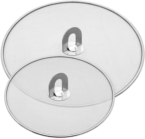 Apidgrowth Set of 2 Stainless Steel Splash Guard for Frying Pan | Grease Splatter Guard for Frying Pan,Ultra Fine Mesh Lids,Foldable Knob,Splatter Screen for Frying Pan,Strainer (10& 13)