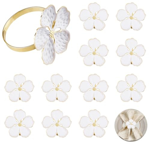 DICOSMETIC 16 Stück Blumen Serviettenring Weiß Florale Serviettenringe Legierung Emaille Serviettenringe Halter Esstisch Ringe Elegante Deko Für Hochzeit Geburtstag Party Tägliche Bankett Luncheons