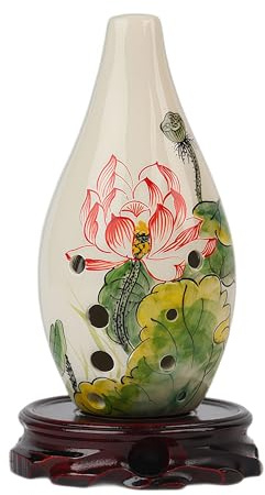 10 Hole Xun, Chinese Ocarina Instrument, Handmade Pottery Clay Flute for Meditation & Healing Music, Chinese Decor & Gifts (Hand-painted, F Key)