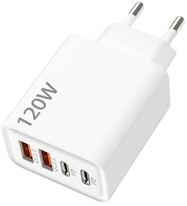 TAKUZA 120 W 4-port USB C-laddare, PD 3.0 snabbladdare med 2 USB-C och 2 USB-A, USB-laddare, flera nätdelar med säkerhetsskydd för iPhone 17/16/15Pro/Pro Max, Samsung Galaxy, iPad