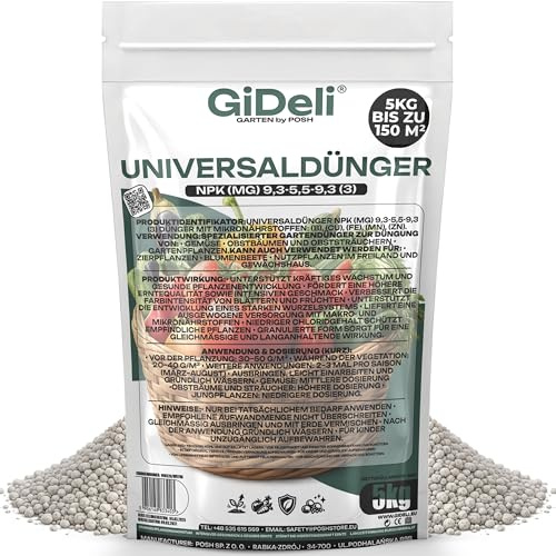 GiDeli Universaldünger 5kg - Dünger Garantiert Gesunde und Nährstoffreiche Ernten - Gemüsedünger Niedriger Chloridgehalt - Langzeitdünger Einflussnahme auf die Pflanzenentwicklung