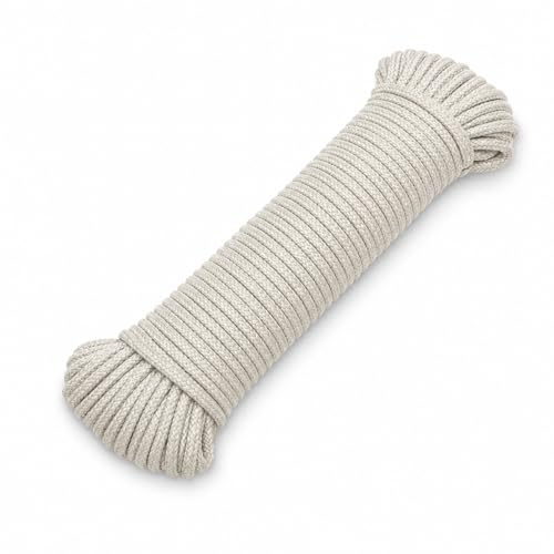 Natural Cotton Washing Line Rope 10m x 5.5mm, Braided Clothes Line for Outside, Strong Soft Outdoor Laundry Line, Tear Resistant White Pulley Rope - 130kgs Pulling Force