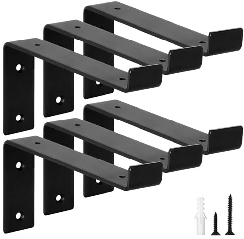 scicent 6 Pack Scaffold Board Shelf Brackets with Lips, 50KG Capacity, 5mm Thick Wall Brackets for Shelves (Black 8 Inch)