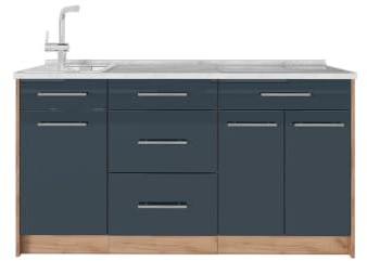 Vicco Köksblock Fame-Line, Mörkblå högblank, 150 cm AP Marble, för individuell expansion med kompatibla moduler