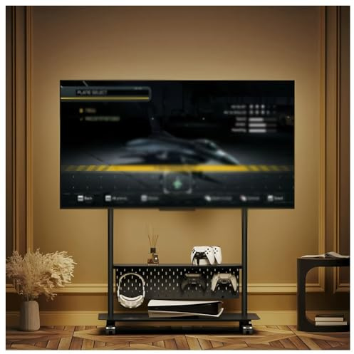 Soporte De TV Móvil con Ruedas, TV Rodante con Estantes De Almacenamiento De 2 Niveles, Soporte De TV Portátil Ajustable En Altura para Televisores De 50-75 Pulgadas, para Sala De Estar,
