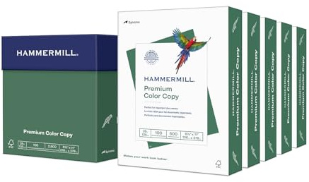 Hammermill Printer Paper, Premium Color 28 lb Copy Paper, 8.5 x 11-5 Ream (2,500 Sheets) - 100 Bright, Made in the USA, 102450C, White