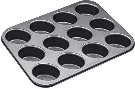 MasterClass 12 Hole Friand Pan with PTFE, PFOA and BPA Free Non Stick, Robust 1mm Carbon Steel, 35.5 x 26.5cm