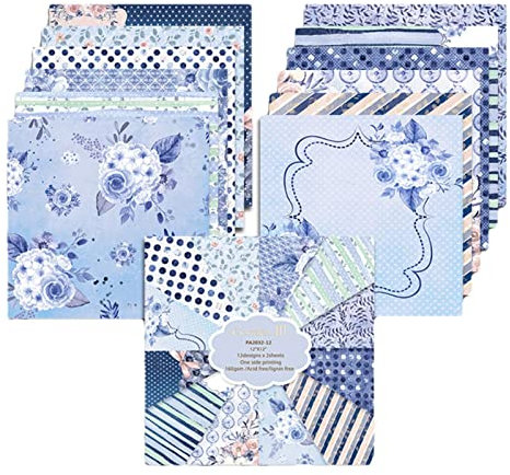 Luckxing Ästhetisches Scrapbook-Papier | 12-Zoll-Bastelpapier mit blauem Muster,Dekoratives Musterpapier für Kartenherstellung, Schreiben und Broschüren, Familienmitglieder