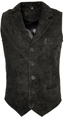 Männer glatte Ziegen-Veloursleder Classic Smart Schwarz Leder Weste