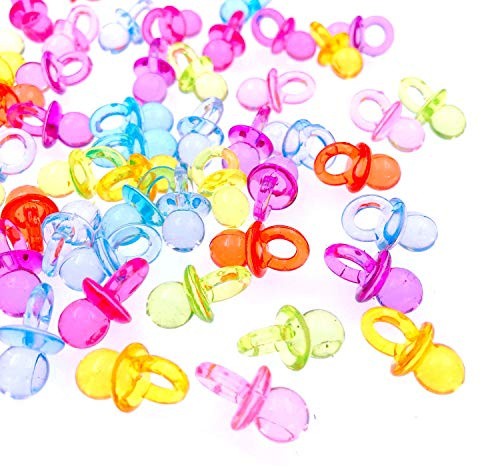 JZK 100x Mini Dummy Pacifier Acrylic Soothers, Table Scatter Confetti Party Favour Decoration Accessories for Baptism Baby Shower Wedding Birthday Party, Colourful