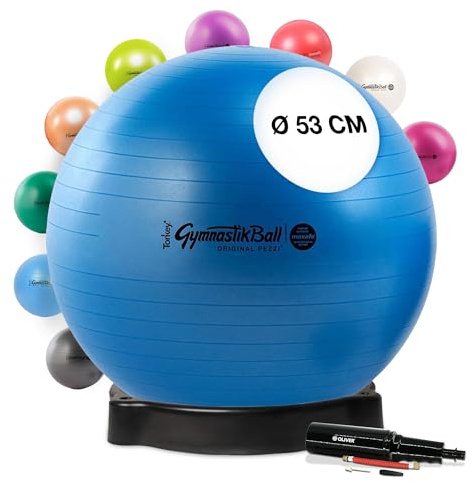 PEZZI Gymnastikball Maxafe mit Ballschale und Pumpe | Sitzball mit Burst-Proof-System, belastbar bis 400 kg, für Therapie, Sport und Büro
