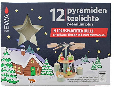 Ebersbacher Kerzenfabrik GmbH Pyramidenteelichte 12 Stück pro Packung mit transparenter Hülle