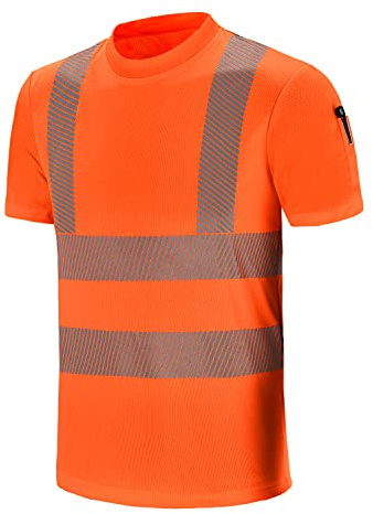 AYKRM hi vis t Shirts Hi Vis High Viz Visibility Short Sleeve Safety Work Polo T Shirt (Orange, L)
