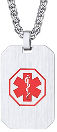 PROSTEEL Medical Alert Anhänger Halskette personalisiert Unisex Schmuck SOS Ice Notfall Name Texte Grauvr für Allergien Diabetes Epilepsie Herzerkrankungen Edelstahl/18k vergoldet