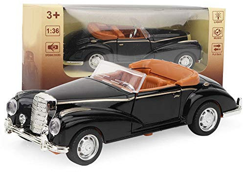 Tnfeeon Klassisches Druckgussmodell, 1:36 Mini-Stimulationslegierung Oldtimer-Roadster mit Lichtern Soundmodell Spielzeugfahrzeug Die Geschenke für Kinder(Schwarz)