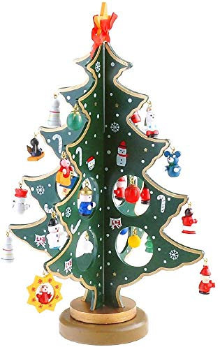 GEEDIAR Wooden Christmas Tree 3D DIY Creative Miniature Ornaments Festival Party Xmas Tree Table Desk Decoration Xmas/Christmas Best Gift -30cm (Green)