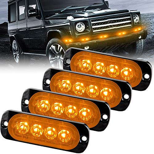 Sidaqi Advertencia de emergencia Luz de advertencia de peligro Luz estroboscópica 4 LED Amarillo para vehículo Camión Remolque de flash 12-24V (4 piezas)