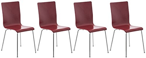 CLP 4er-Set Wartezimmerstuhl Pepe mit ergonomisch geformten Holzsitz und Metallgestell I 4X Konferenzstuhl erhältlich, Farbe:rot
