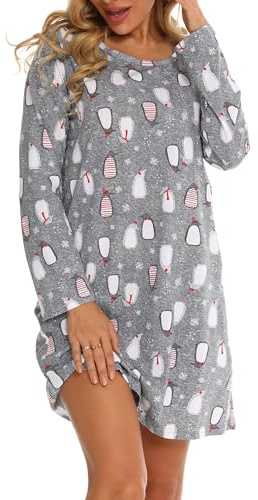 MIA LUCCE Nachthemd Damen Langarm, Schlafkleid Baumwolle Nachtwäsche | Weiches Nachthemd Langarm Damen, Damennachthemd Schlafshirt, Bequem Hauskleid Nachthemdenfür Nacht & Zuhause, Gr. S-3XL