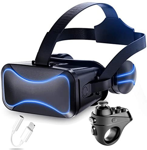 Gafas de Realidad Virtual, 3D VR Gafas con Controlador Bluetooth para Juegos Visión Panorámico VR Glasses para iPhone 13 Pro Max/13 Pro/13/12/11, para Samsung Galaxy S21, Huawei, Xiaomi