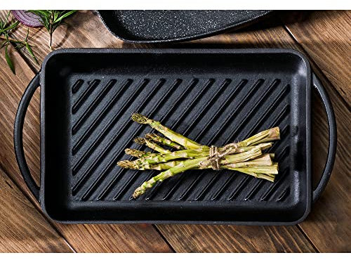 BERGNER BBQ LOVERS - Plancha Cuadrada Grill de Hierro Fundido de 33cm - Revestimiento Negro Mate Antiadherente - Distribución Uniforme del Calor - Apta para Cocina de Inducción - Sin PFOA ni PTFE