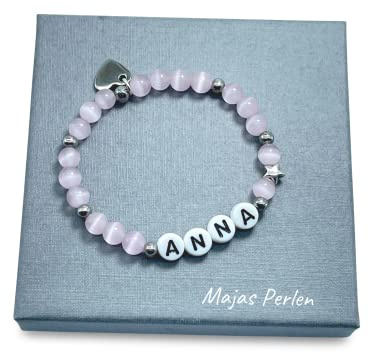 Majas Perlen Personalisiertes Kinderarmband mit Namen – Niedliches Freundschaftsarmband aus verschiedenen Materialien – Anpassbares Geschenk für Kinder & Geburtstag