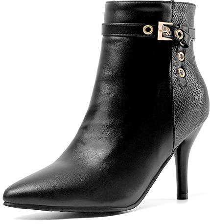 Viéctaa Bottines Femme Hiver Effet Cuir Serpent Talon Haut Aiguille Zip Bout Pointu Soirée Chaussures Boots - Noire Velours Imprimé 38