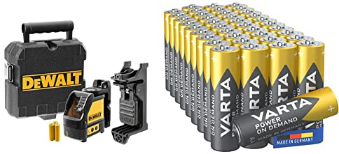 DᴇWALT DW088K-XJ Tracciatore di Linee Laser a Croce, Autolivellante & Varta Power on Demand Batterie AA Mignon, Pacco Scorta Da 40 In Confezione, Argento
